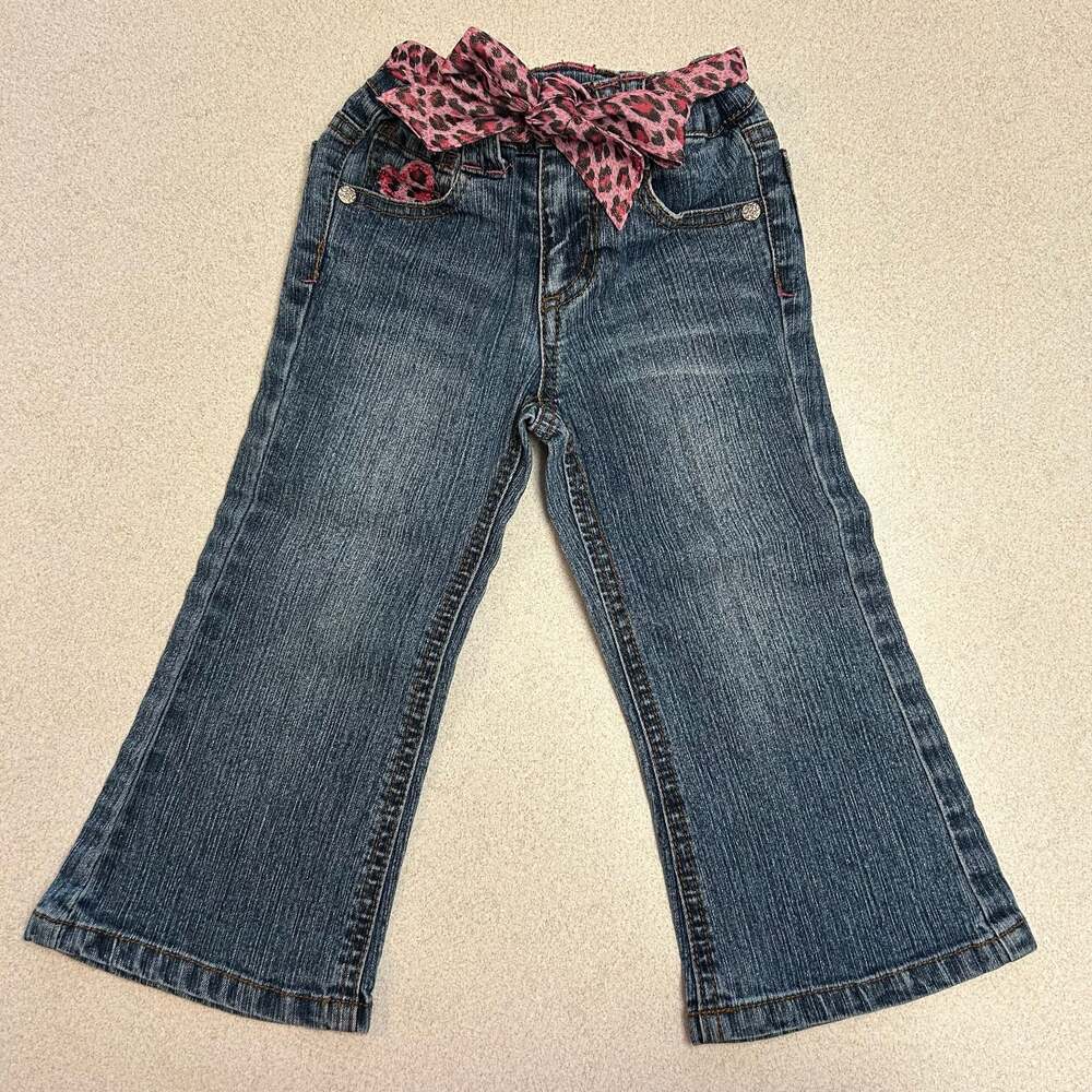 Squeeze Jeans Toddler Girls Size 2T Bootcut Denim Pants with Pink Leopard Bow